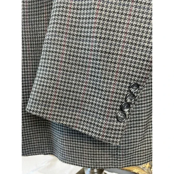 VTG Stafford 44S‎ Gray Houndstooth Check Wool Blend Tweed 2 Roll 1 Sport Coat